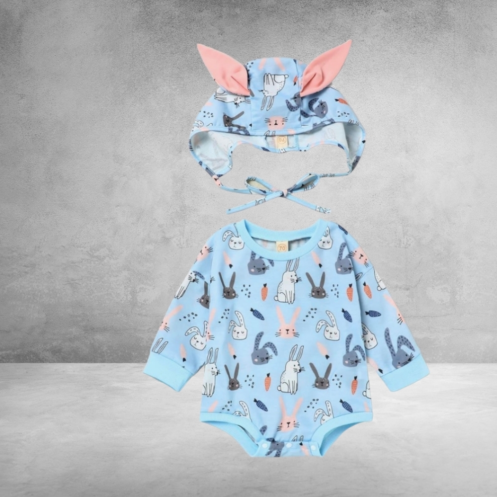 Easter/Spring Romper with Bunnies and Hat, Unisex